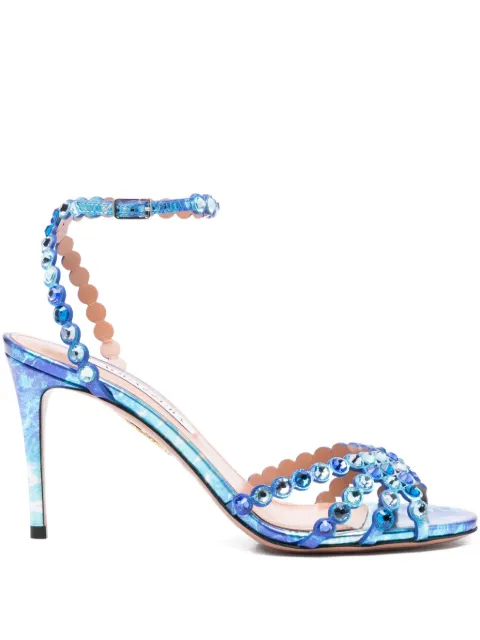 Aquazzura 85 mm Tequila crystal-embellished stiletto sandals Blue TQLMIDS0MTO