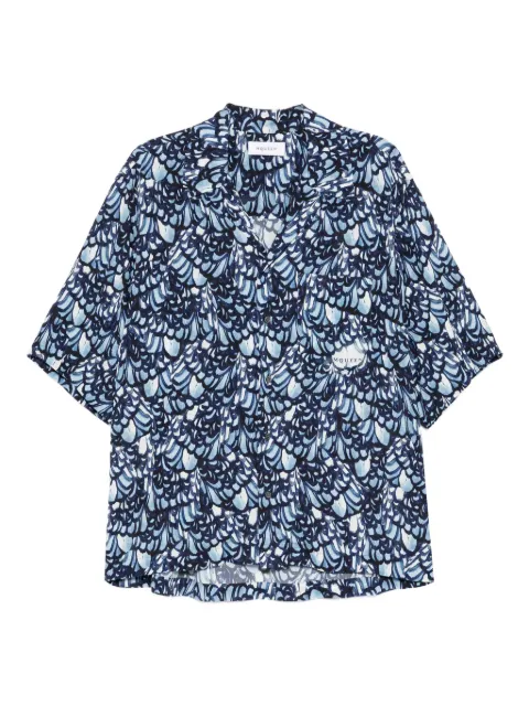 Alexander McQueen feather-print short-sleeve shirt Blue 839261QQAA4005