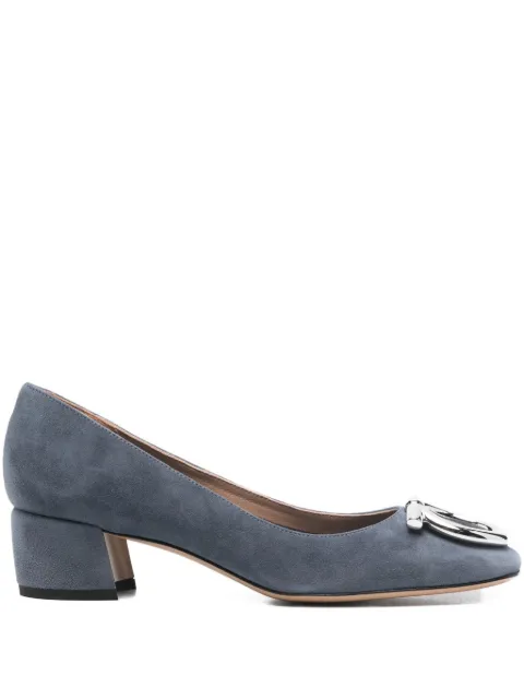 Ferragamo 40mm logo-buckle block-heel pumps Blue 786973