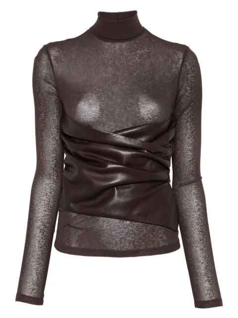 Nanushka draped-panel turtleneck top Brown NW25FWTP3577