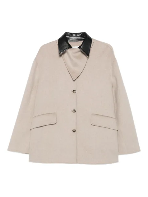 Nanushka leather-collar button-front jacket Neutrals NW25FWJK28092