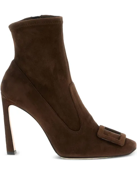 Roger Vivier 100mm buckle-detail suede ankle boots Brown RVW40143020YQ0S611
