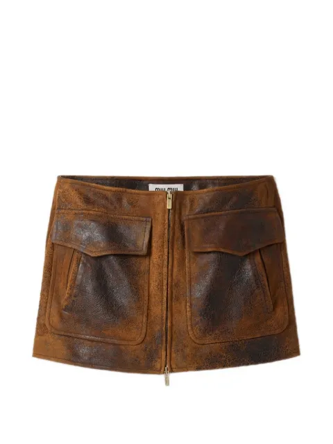 Miu Miu waxed suede leather mini-skirt Brown MPD824SOOO18BT