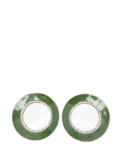 GINORI 1735 gold-rimmed braided-pattern soup plate set (24cm) Green 004RG00FPT21024