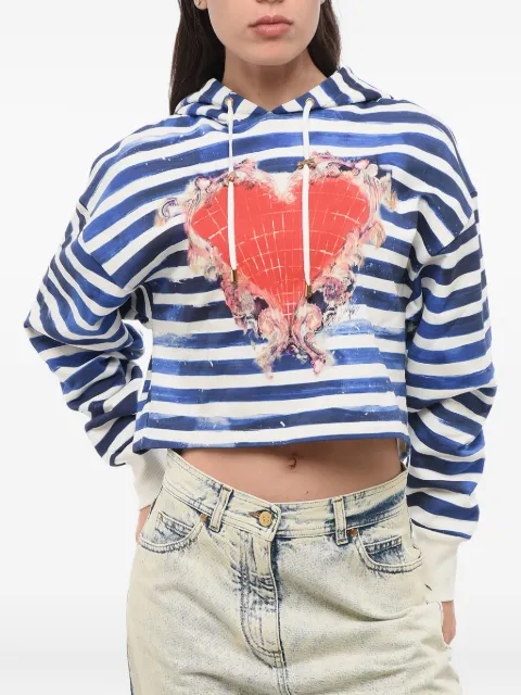 Balmain heart-print striped hoodie Blue AF4JP033GC64