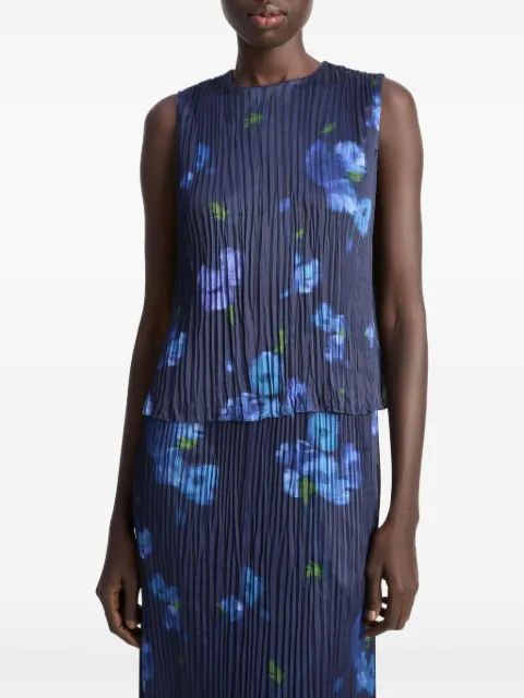 Vince pleated floral-print top Blue V130713129