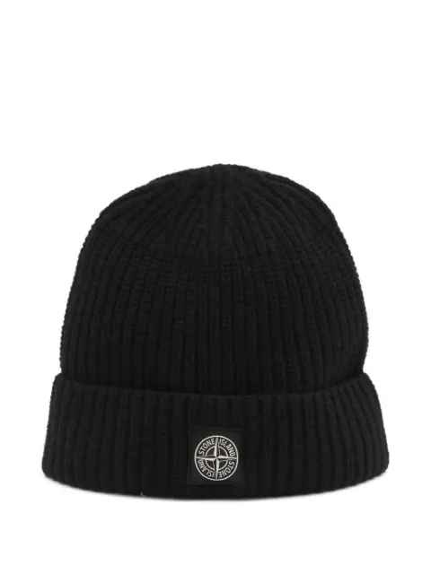 Stone Island ribbed-knit logo beanie Black L2S15N100012S00B4