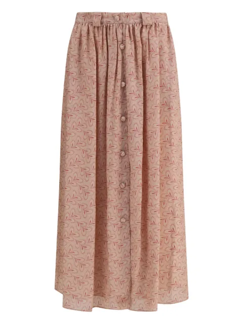 Kristina Ti foliage-print button-front midi skirt Pink KGO0302TI0293