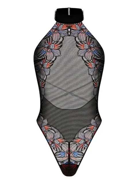 Zhilyova Laia floral-embroidered halter bodysuit Blue 256040566