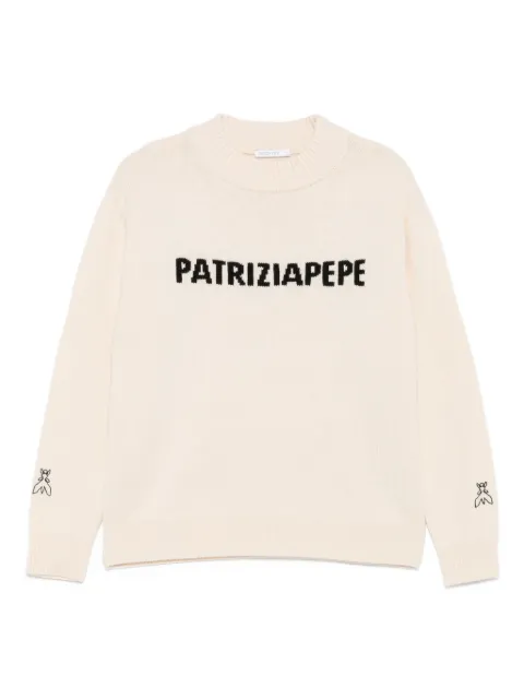 Patrizia Pepe logo-embroidered crew-neck sweater Neutrals 8K0335K282