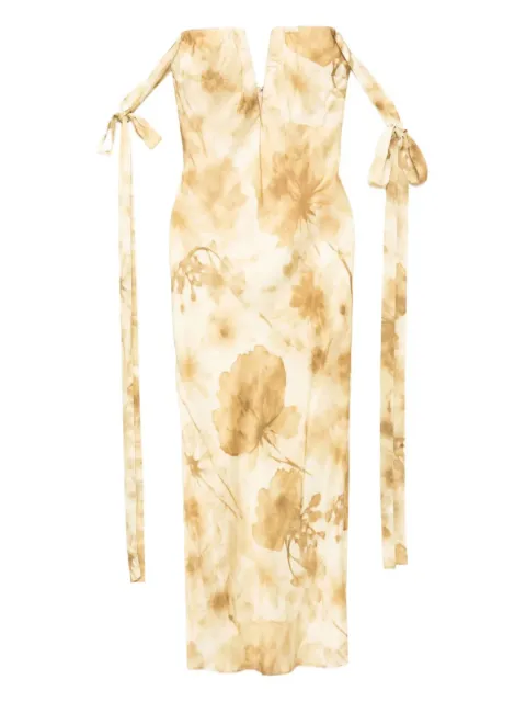 Alejandra Alonso Rojas floral-print plunging gown Yellow D736UPVS