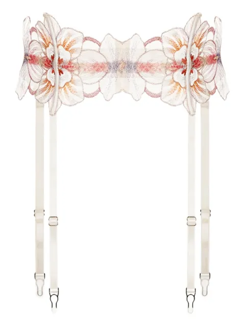 Zhilyova floral-embroidery garter belt Neutrals 256030502