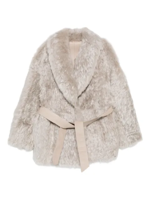 Manzoni 24 leather-belt fur coat Neutrals 25M770RS21