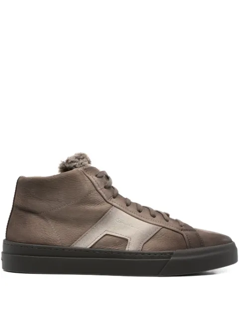 Santoni leather shearling sneakers Brown MBGT22131SMOTPIDE81