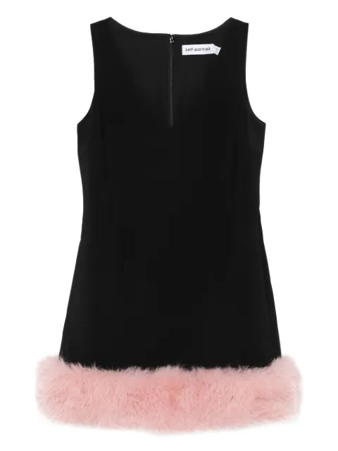 Self-Portrait fur-trimmed sleeveless dress Black AW25116S