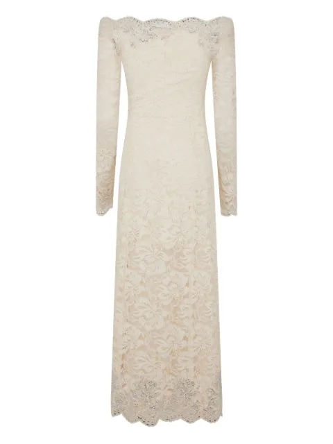 Rabanne off-shoulder lace midi dress Neutrals 25HJRO209PA0170