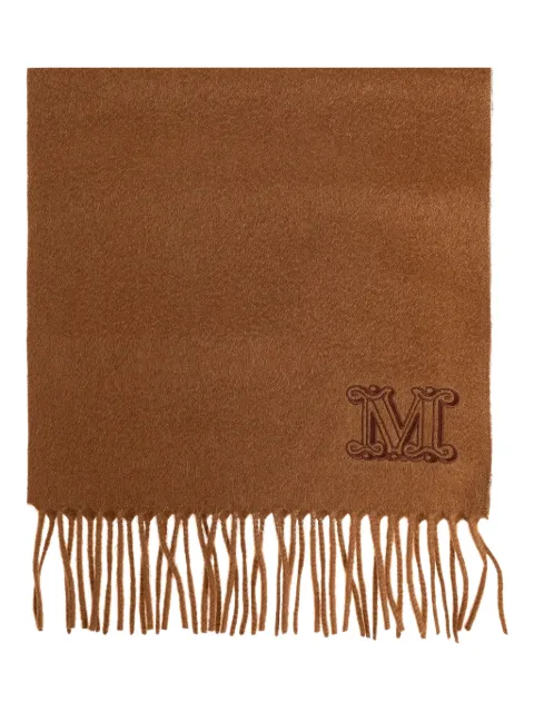 Max Mara logo-embroidered fringed-edge scarf Brown 2524546312600