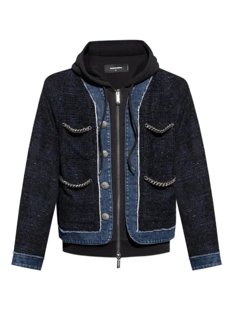 DSQUARED2 chain-trimmed tweed jacket Blue S74AM1582D35269