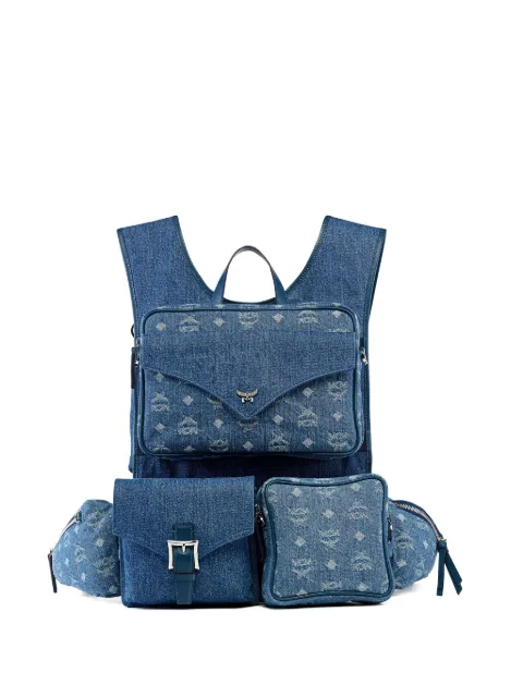 MCM large Aren monogram-jacquard denim multi-backpack Blue MMKFATA02HD