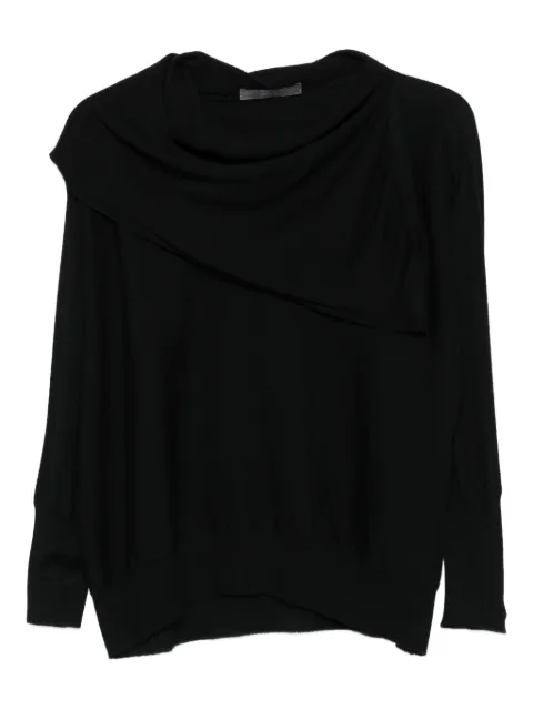 D.Exterior draped cowl-neck sweater Black 61411