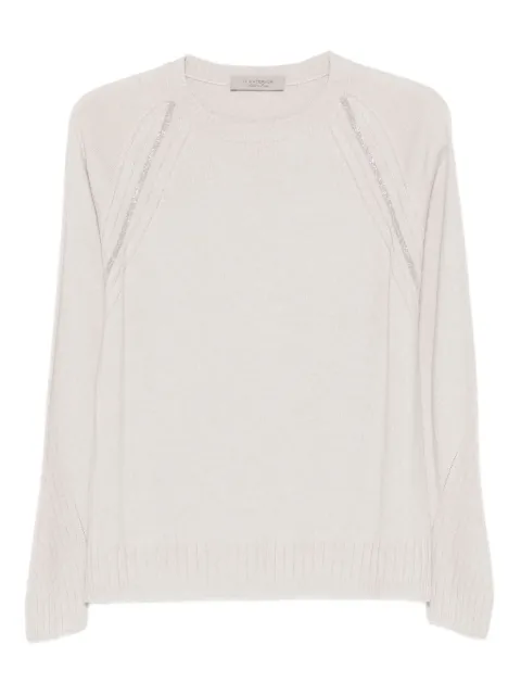D.Exterior raglan-sleeve ribbed sweater Neutrals 61092