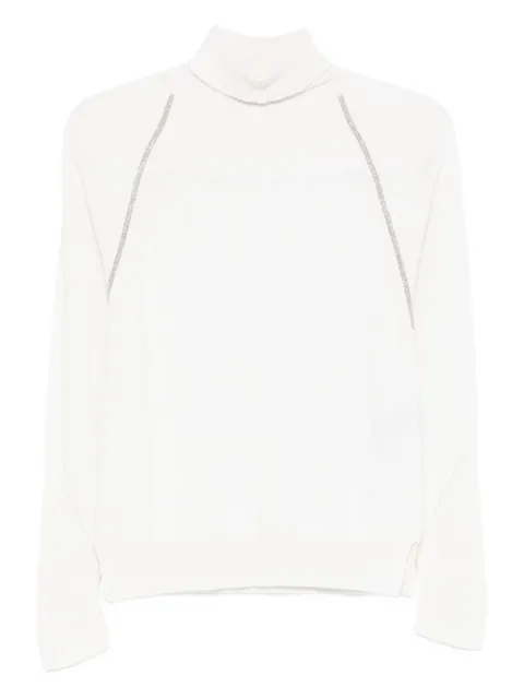D.Exterior raglan-sleeve high-neck sweater White 61091