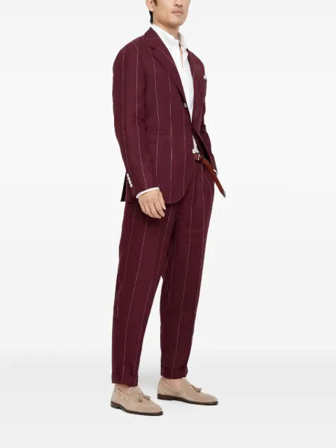 Brunello Cucinelli pinstripe linen suit Red MB400EDNSC019