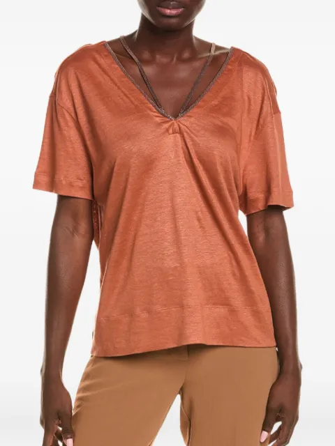 Brunello Cucinelli embellished V-neck T-shirt Orange MP982BX402C8640