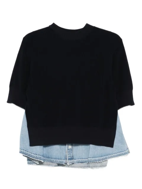sacai denim-panelled knitted sweater Blue 2507969