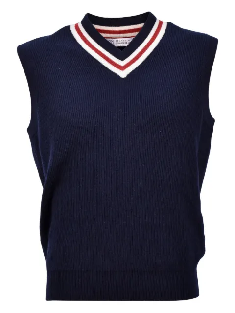 Brunello Cucinelli ribbed V-neck wool vest Blue M22201407CYZ59
