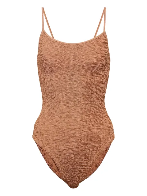 Hunza G spaghetti-strap textured swimsuit Brown HNZGPAMMETCOC