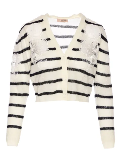 TWINSET striped lace-detail cardigan White 252TP3250