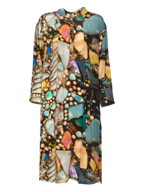 YAVI graphic-print buttoned dress Blue YC18D210MCYC18SS02