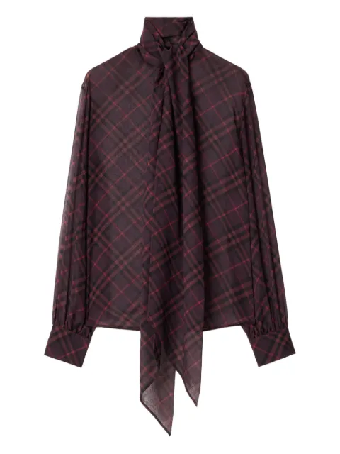 Burberry check silk scarf blouse Red 8115984