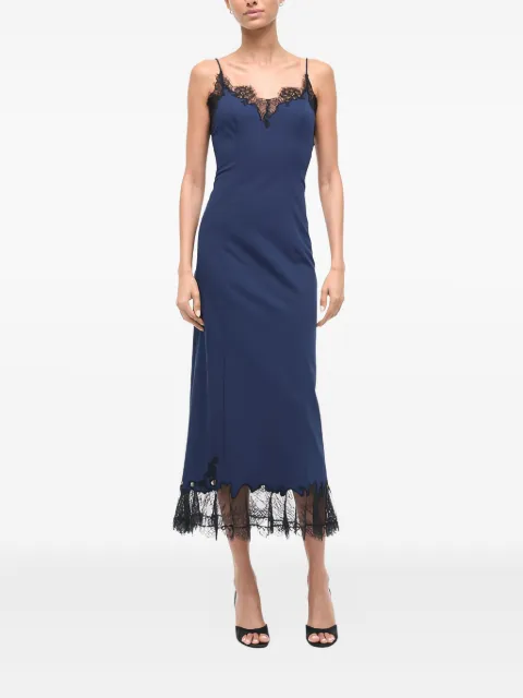 STAUD Nadia lace-trim midi dress Blue R25P2335TS