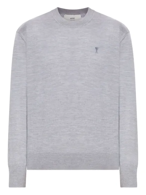 AMI Paris de Coeur monogram embroidered-logo ribbed-hem sweater Grey HKS834KN0066