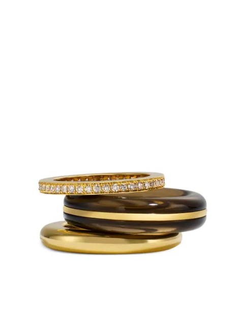 By Pariah 14CT gold diamond and quartz ring stack Gold BPSS24RI02SQ