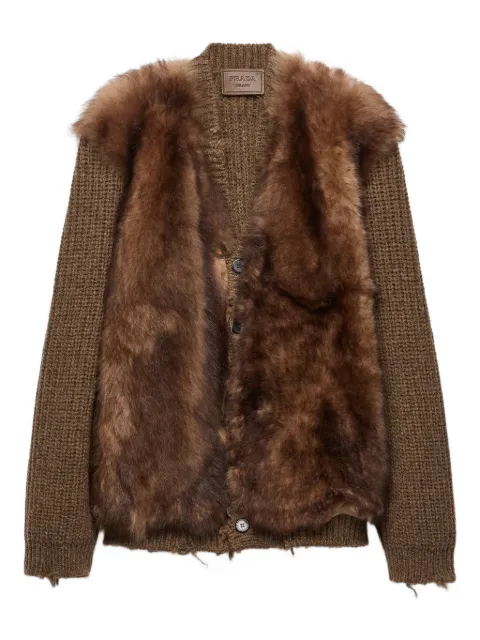 Prada shearling-trimmed wool cardigan Brown UPW588SOOO17WY