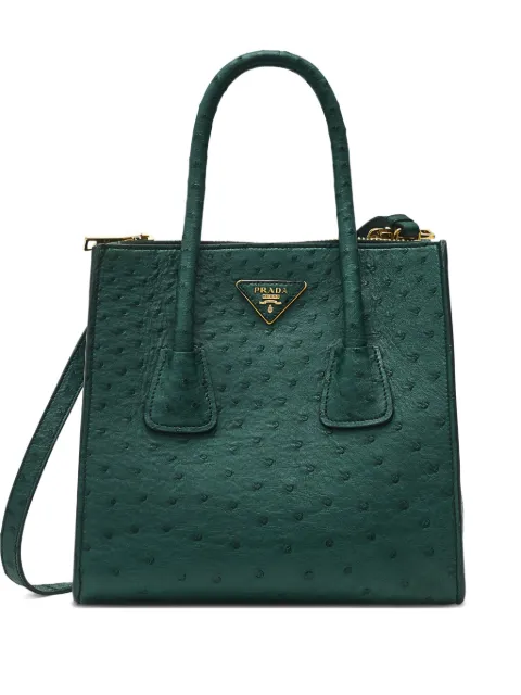 Prada Pre-Owned 2024 Double Handle Ostrich Tote Bag Green CSVM8799