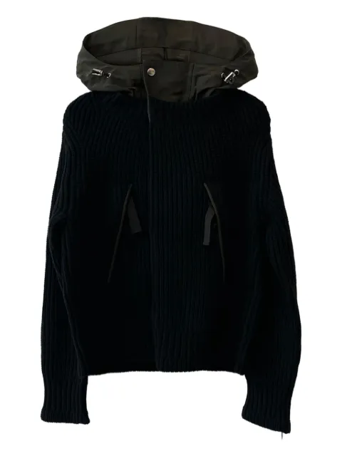 sacai hooded ribbed knit jacket Black 2508057