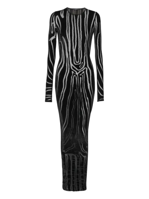 Balmain zebra-print velvet midi dress Black FF0RR995JL14