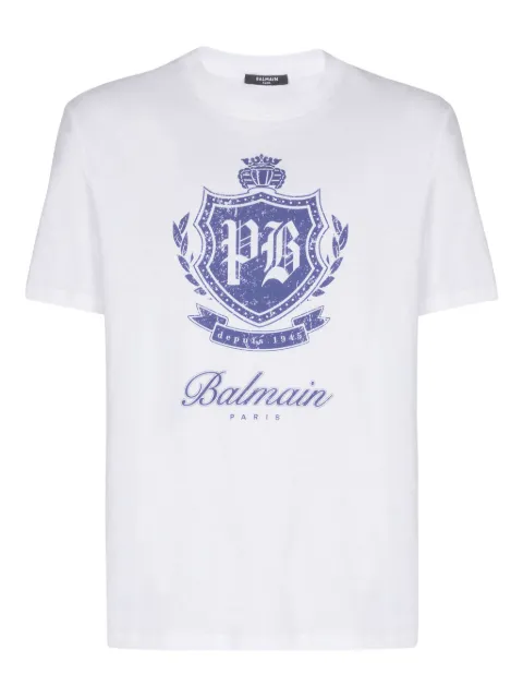 Balmain college emblem-print T-shirt White FH0EG000GF33