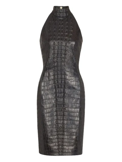 Balmain crocodile-embossed halterneck mini dress Black FF0RD095LE12