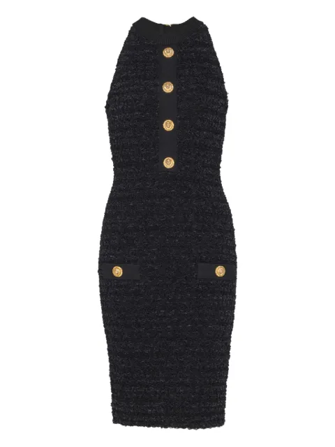 Balmain buttoned-pocket tweed mini dress Black FF0RC010KJ16