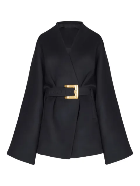 Balmain short wool wrap coat Black FF0UD265WD28