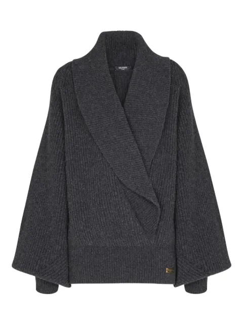 Balmain oversized wrap knit jumper Grey FF0KJ050KJ22