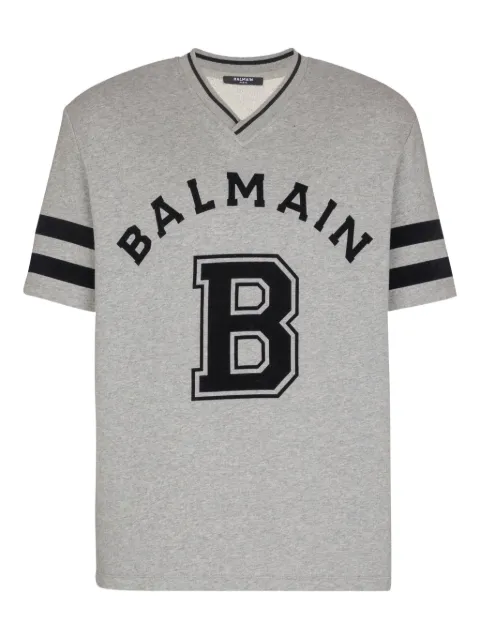 Balmain V-neck logo-print T-shirt Grey FH0EG175BD13