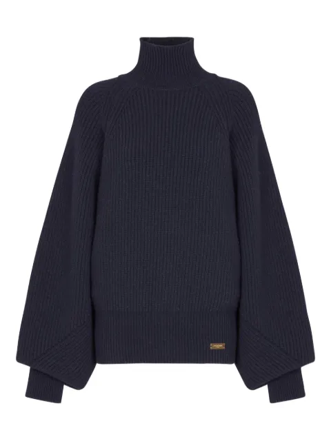 Balmain ribbed-knit logo-patch sweater Blue FF0KG025KJ02