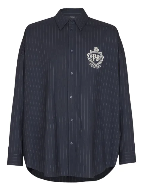 Balmain pinstripe emblem shirt Blue FH0HS500WD25