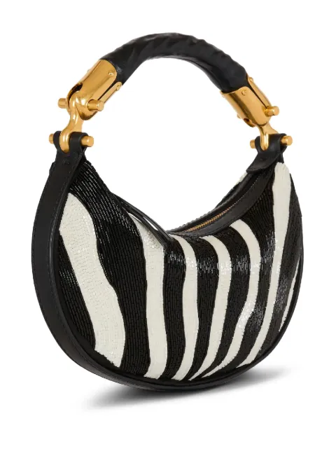 Balmain zebra-striped beaded shoulder bag Black FN0BS027AEMZ